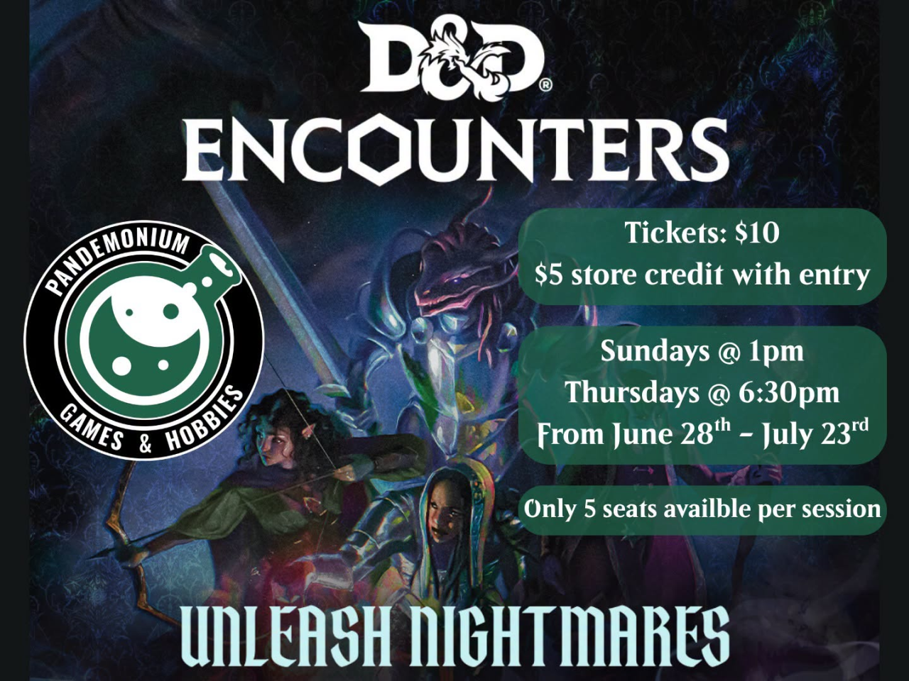D&D Encounters: Season of Horror flyer, Pandemonium Games and Hobbies